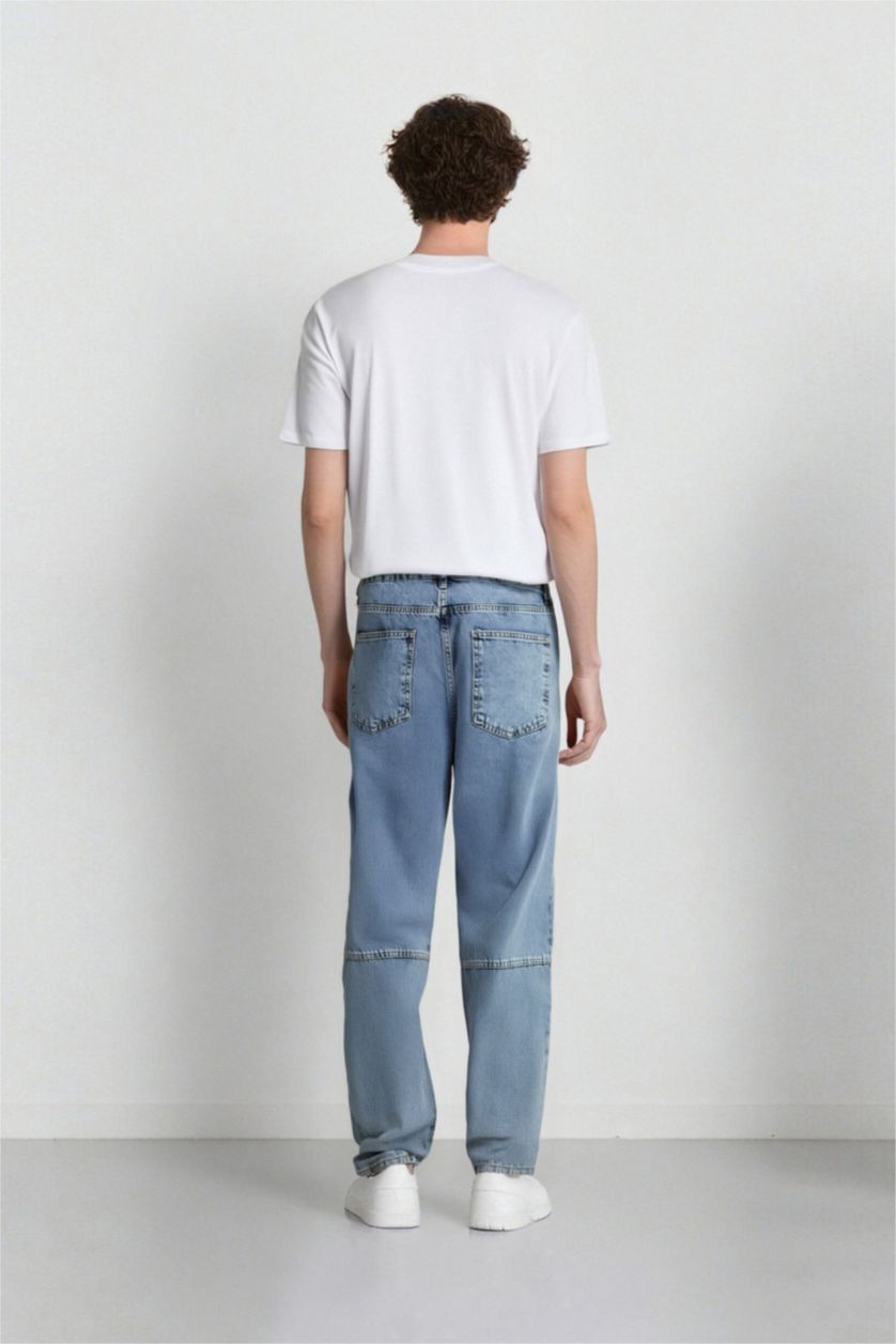 HOMME BLEU Clair Pantalon en Jean à Coupe décontractée et jambes larges