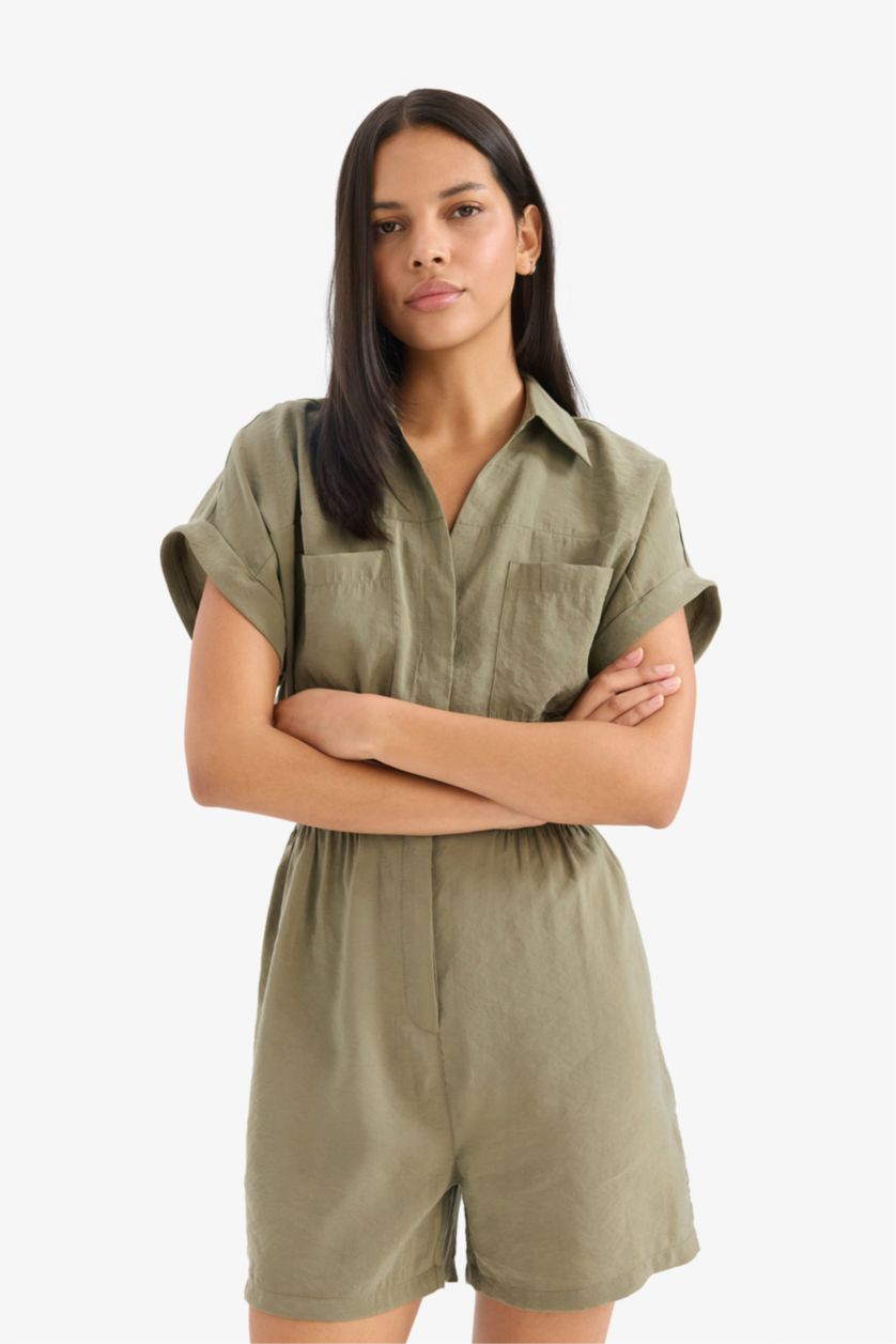 Әйелдерге хаки Әйелдерге қысқа жеңді модаль Комбинезон