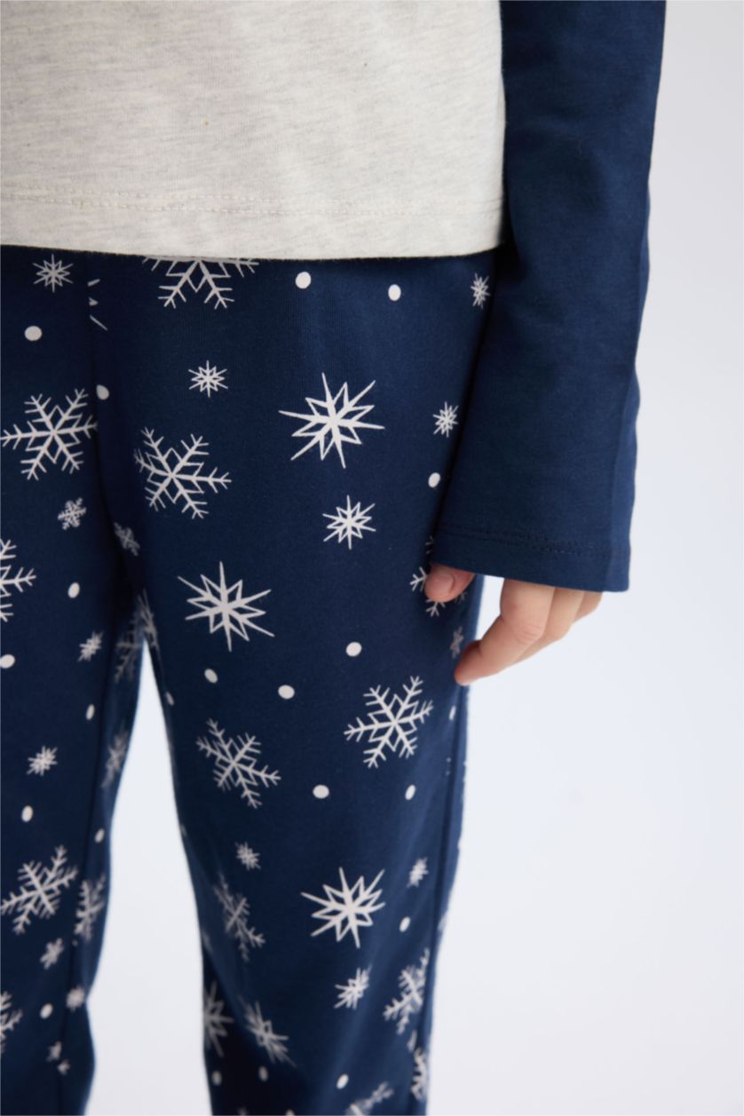 بناتي ميلانج رمادي طقم بيجاما بناتي قصة عادية بطبعة كريسماس - قطعتين