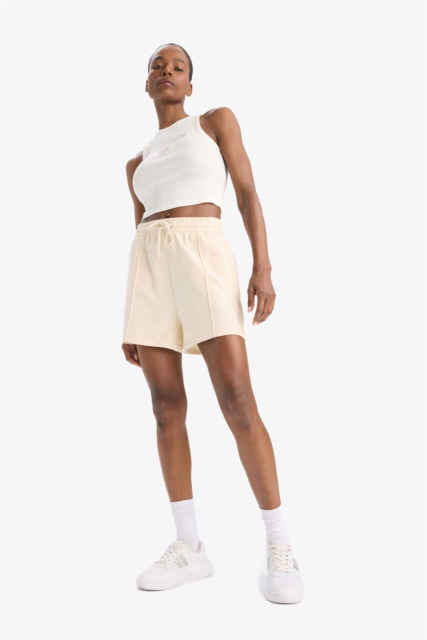 Kadın Ekru NBA Boston Celtıcs Crop Top Bisiklet Yaka Fitilli Kaşkorse Sporcu Atlet