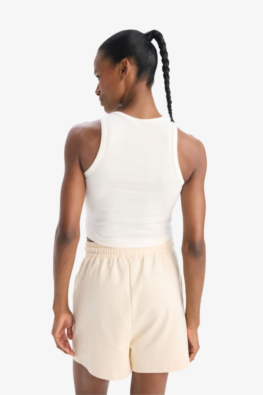 Kadın Ekru NBA Boston Celtıcs Crop Top Bisiklet Yaka Fitilli Kaşkorse Sporcu Atlet