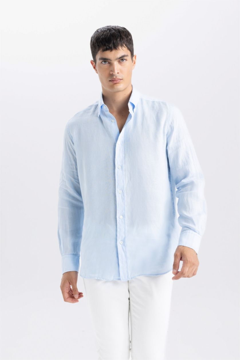 HOMME BLEU Clair Chemise en lin à manches longues Coupe régulière