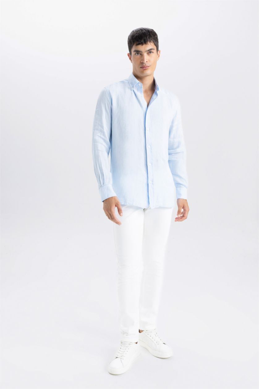 HOMME BLEU Clair Chemise en lin à manches longues Coupe régulière