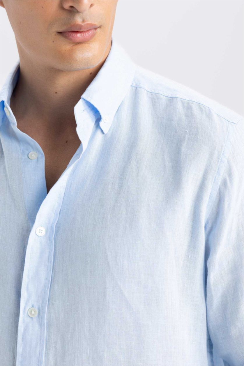 HOMME BLEU Clair Chemise en lin à manches longues Coupe régulière