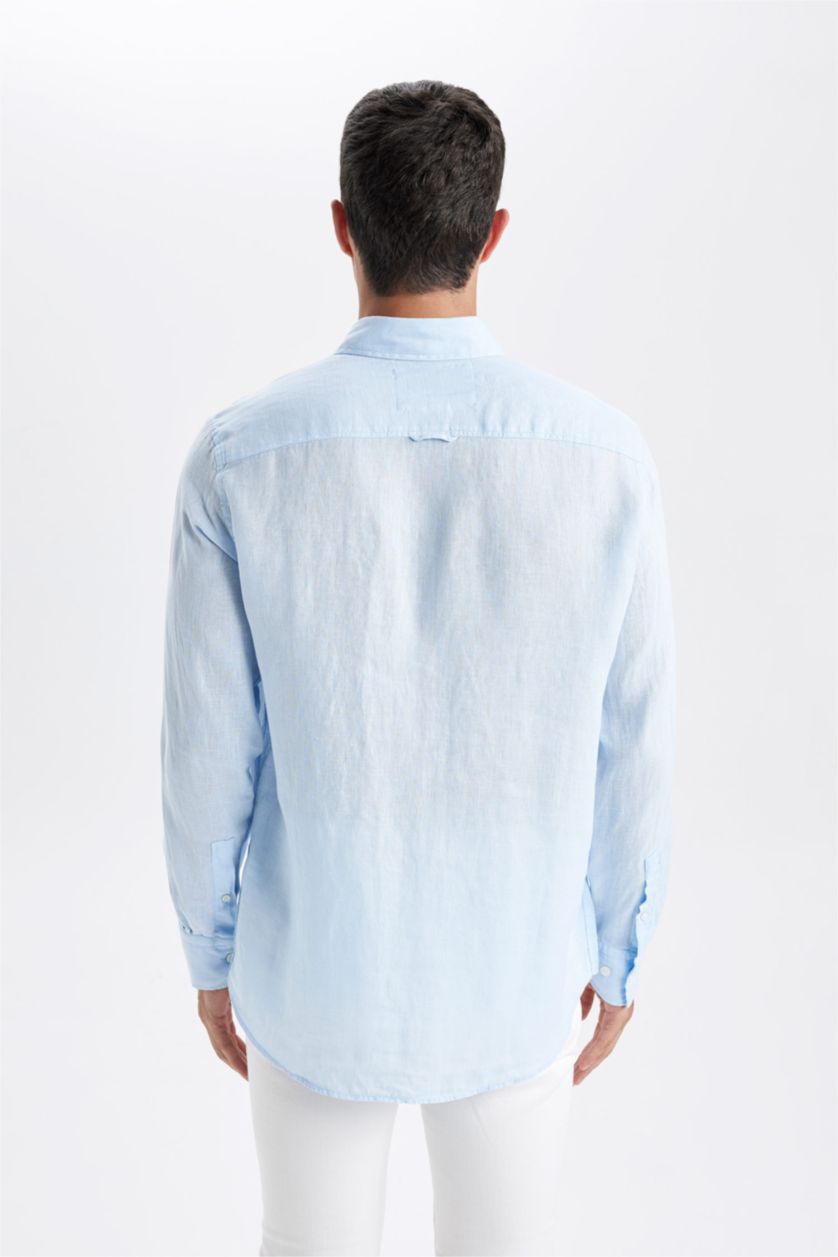 HOMME BLEU Clair Chemise en lin à manches longues Coupe régulière