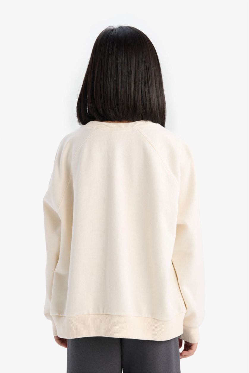 Kız Çocuk - Genç Kız Ekru Relax Fit Bisiklet Yaka Anime Baskılı Sweatshirt Kız Çocuk