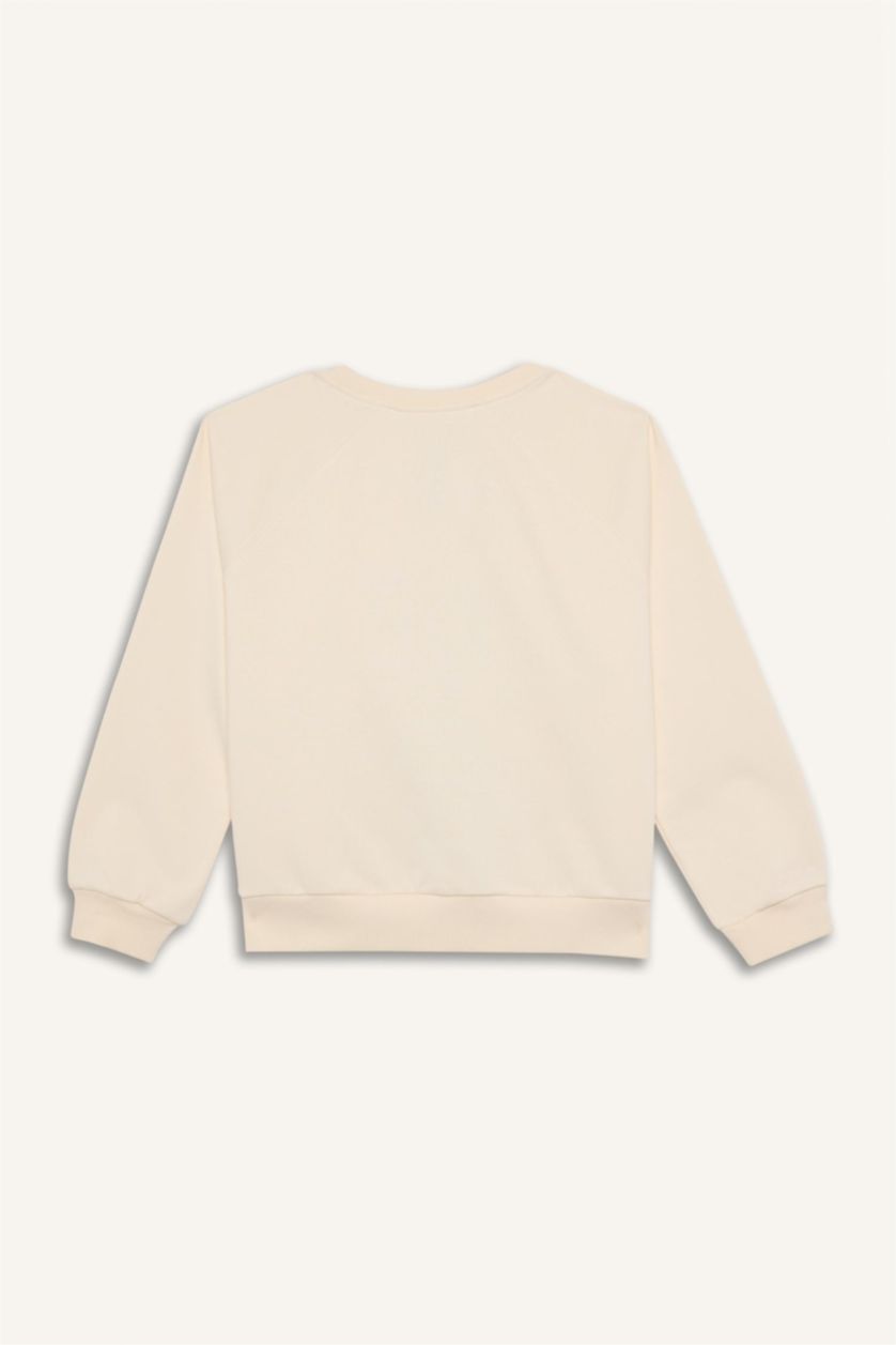 Kız Çocuk - Genç Kız Ekru Relax Fit Bisiklet Yaka Anime Baskılı Sweatshirt Kız Çocuk