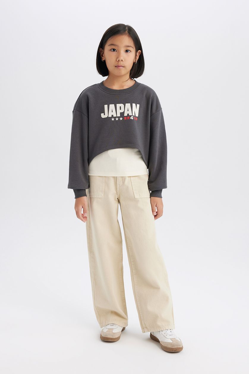 GIRLS & TEENS Anthracite Girl Crop Printed Sweatshirt Tank Top 2Piece Set