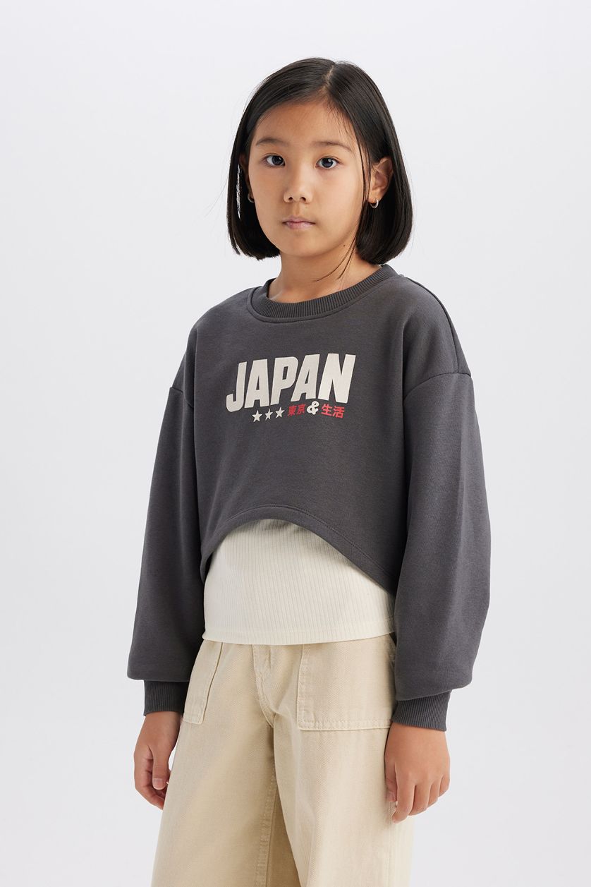 GIRLS & TEENS Anthracite Girl Crop Printed Sweatshirt Tank Top 2Piece Set