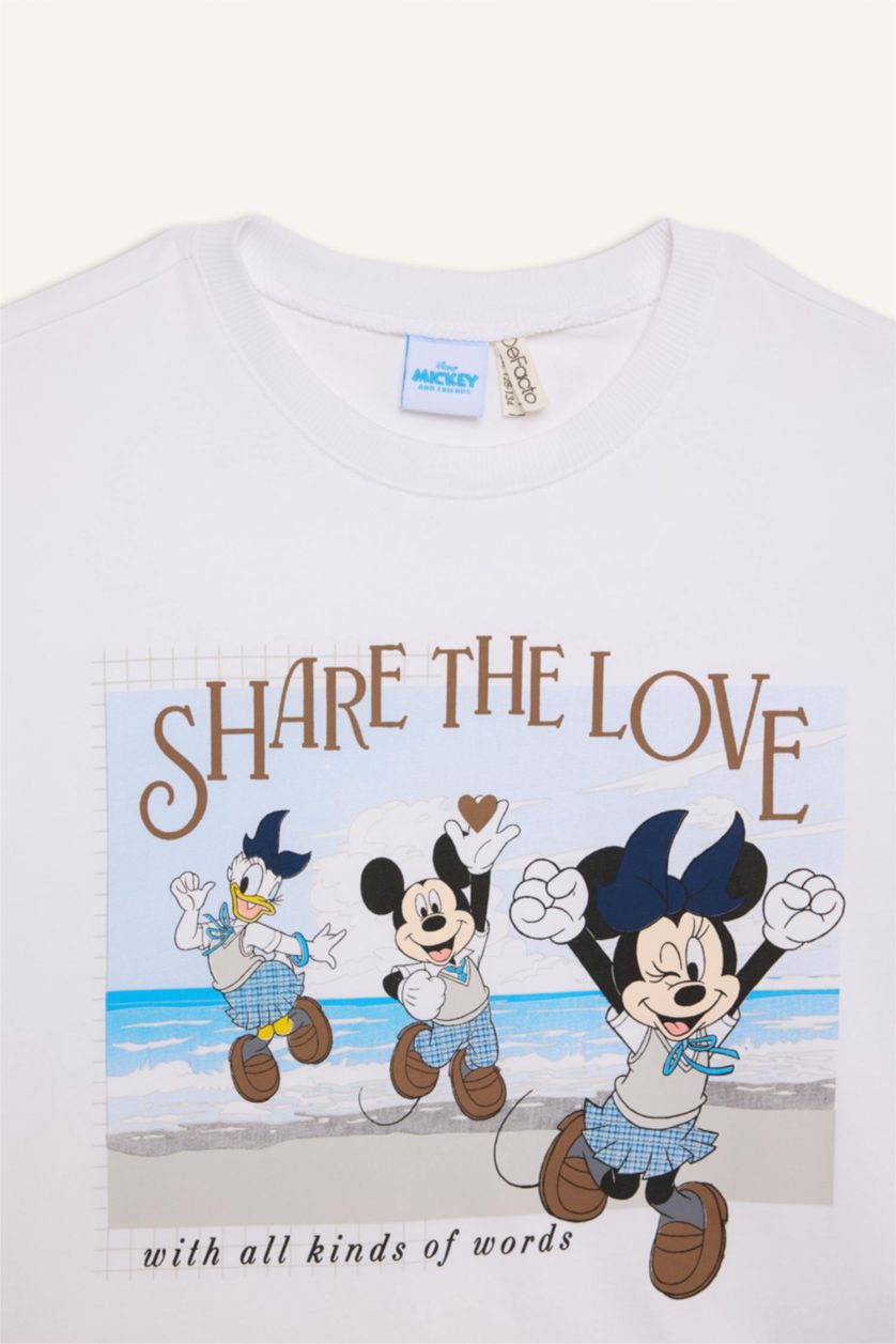 Kız Çocuk - Genç Kız Beyaz Disney Mickey Mouse &Friends Relax Fit Bisiklet Yaka Kısa Kollu Tişört Kız Çocuk