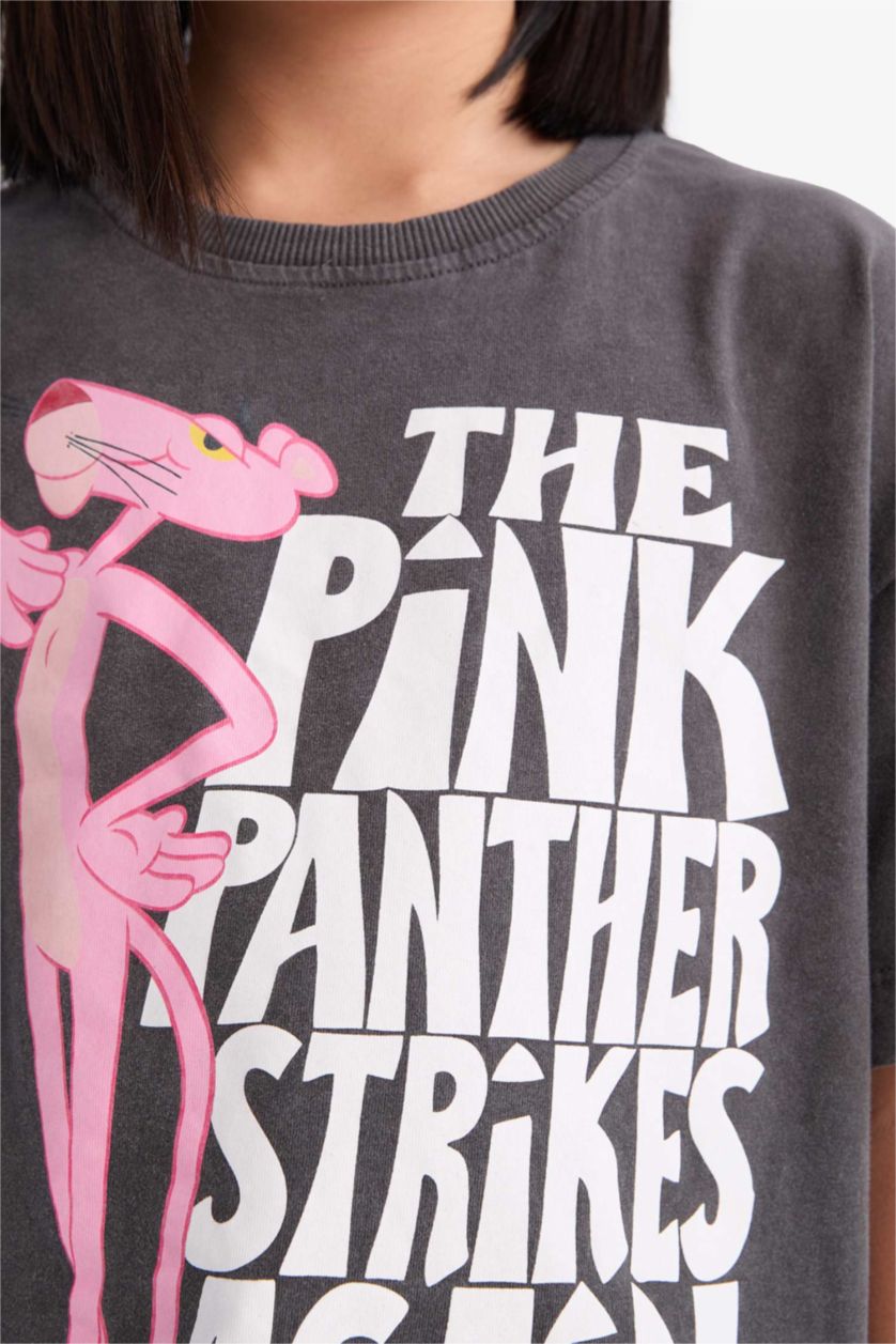 Қыздар Және Жасөспірімдер Антрацит Қыздарға Pink Panther Лицензиялық дөңгелек жаға Аниме қысқа жеңді Қысқа жеңді футболка