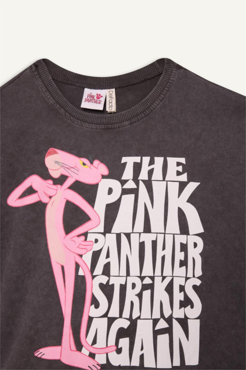 Қыздар Және Жасөспірімдер Антрацит Қыздарға Pink Panther Лицензиялық дөңгелек жаға Аниме қысқа жеңді Қысқа жеңді футболка