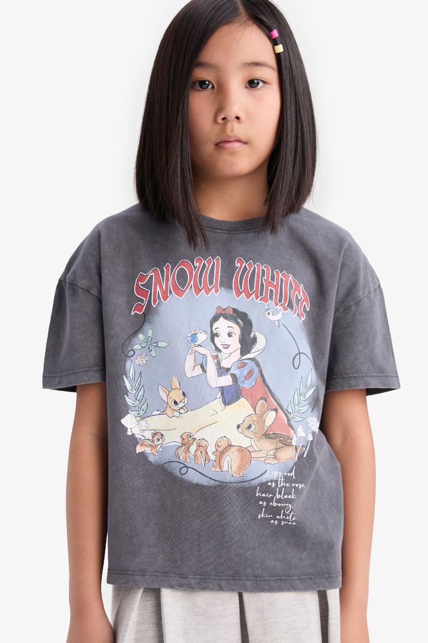Kız Çocuk - Genç Kız Antrasit Disney Prenses Relax Fit Bisiklet Yaka Kısa Kollu Tişört Kız Çocuk