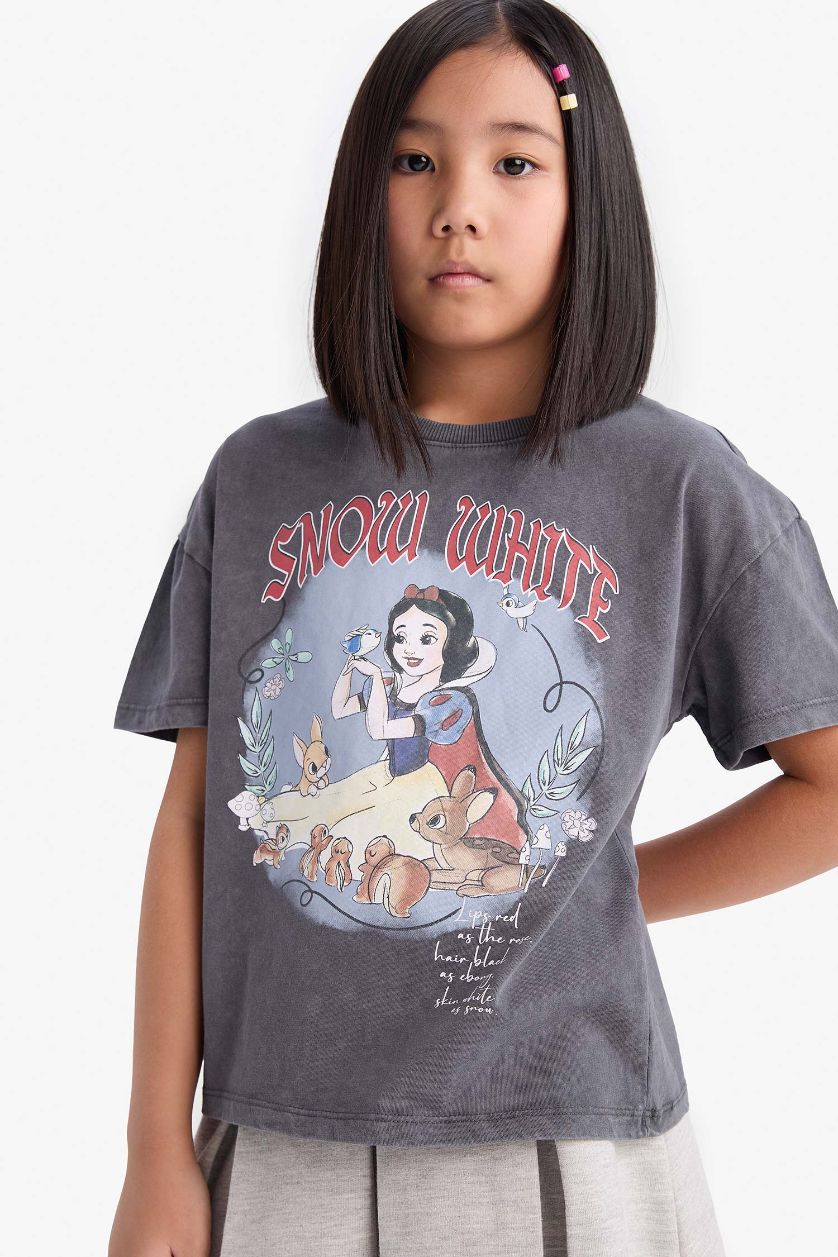 Kız Çocuk - Genç Kız Antrasit Disney Prenses Relax Fit Bisiklet Yaka Kısa Kollu Tişört Kız Çocuk