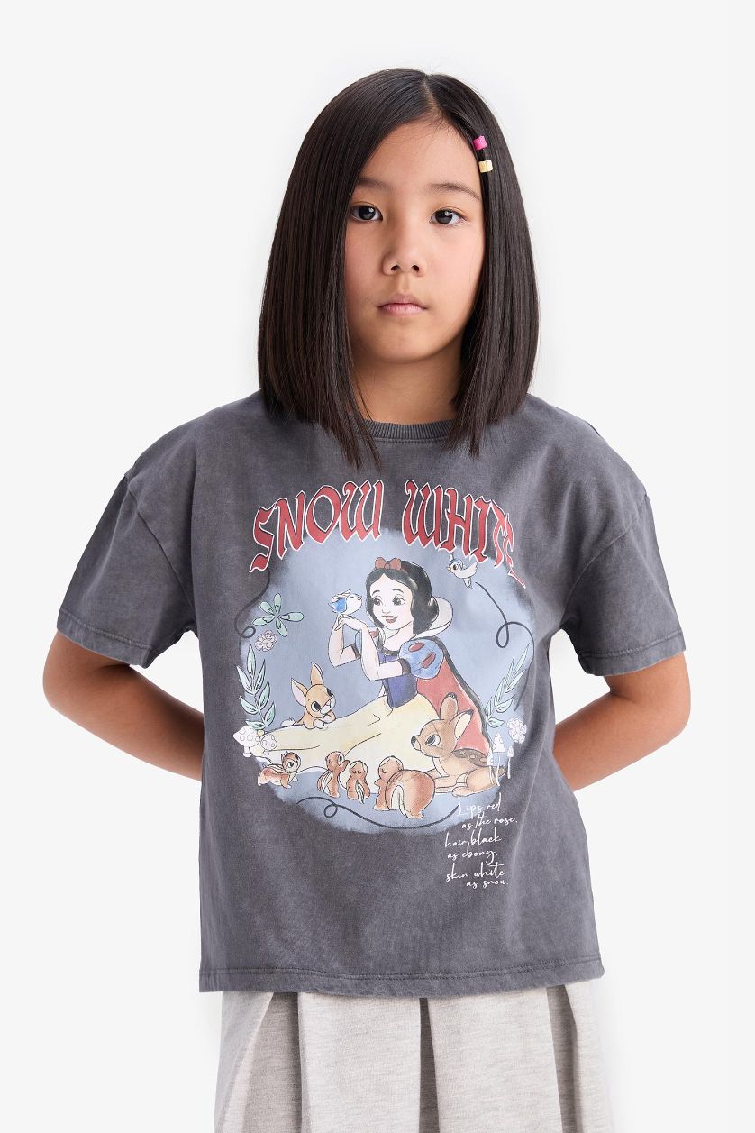 Kız Çocuk - Genç Kız Antrasit Disney Prenses Relax Fit Bisiklet Yaka Kısa Kollu Tişört Kız Çocuk