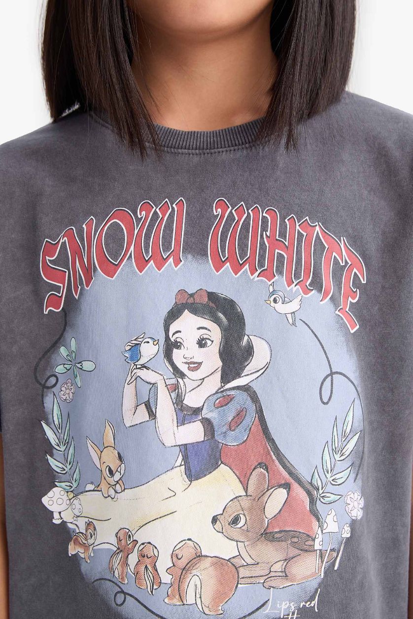 Kız Çocuk - Genç Kız Antrasit Disney Prenses Relax Fit Bisiklet Yaka Kısa Kollu Tişört Kız Çocuk