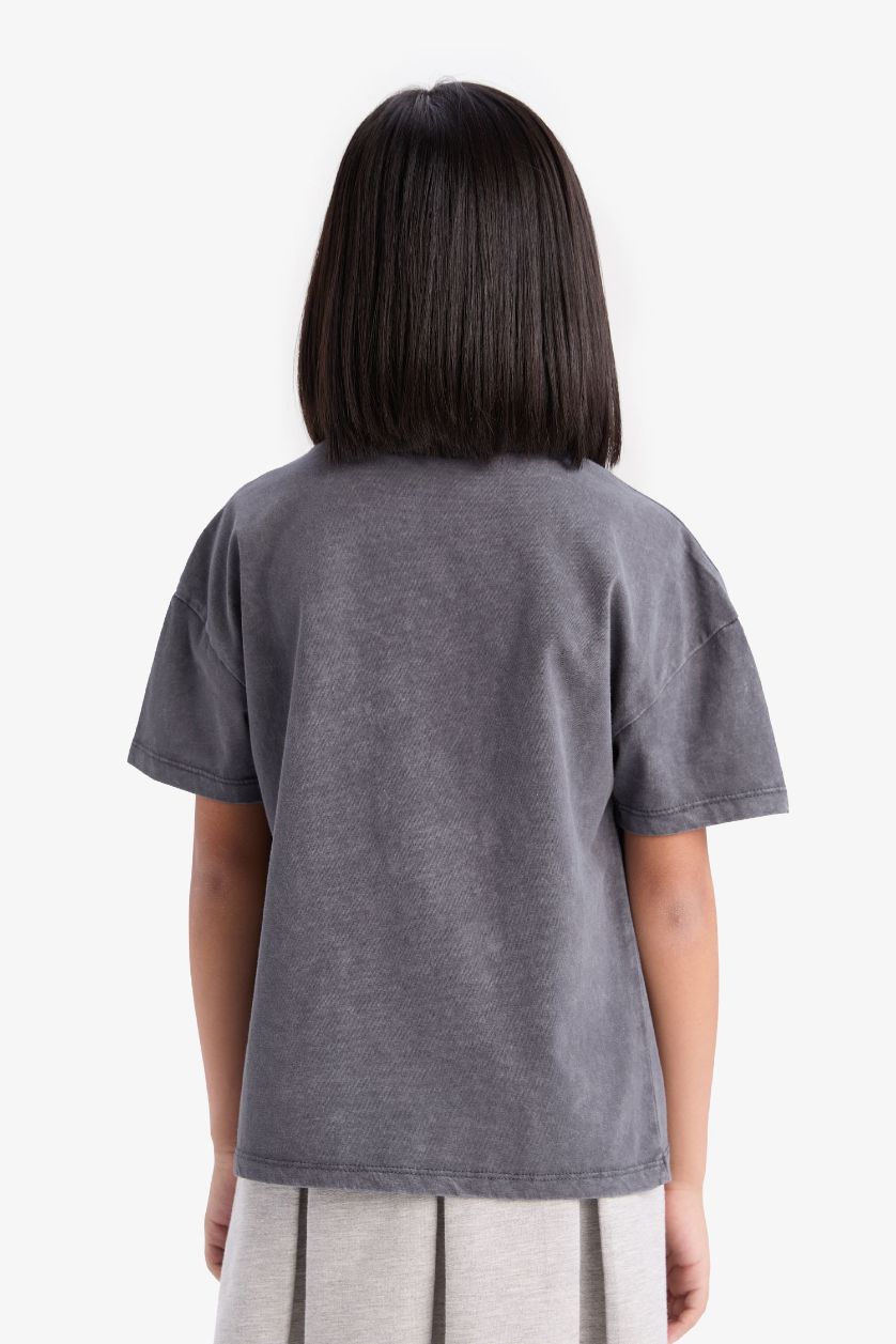 Kız Çocuk - Genç Kız Antrasit Disney Prenses Relax Fit Bisiklet Yaka Kısa Kollu Tişört Kız Çocuk