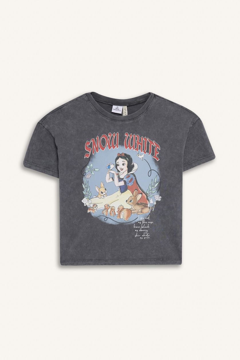 Kız Çocuk - Genç Kız Antrasit Disney Prenses Relax Fit Bisiklet Yaka Kısa Kollu Tişört Kız Çocuk