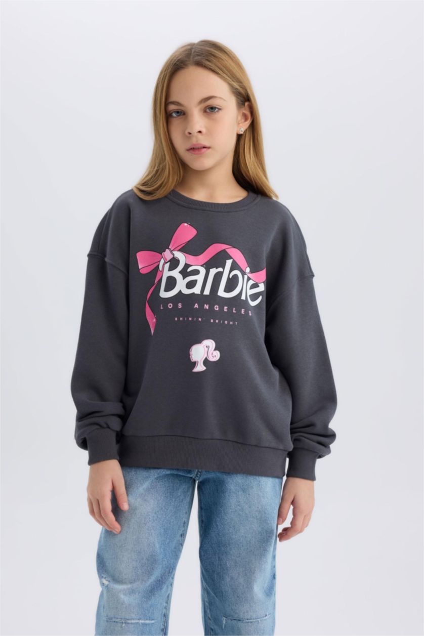 GIRLS & TEENS Anthracite Girl Barbie Relax Fit Crew Neck Sweatshirt