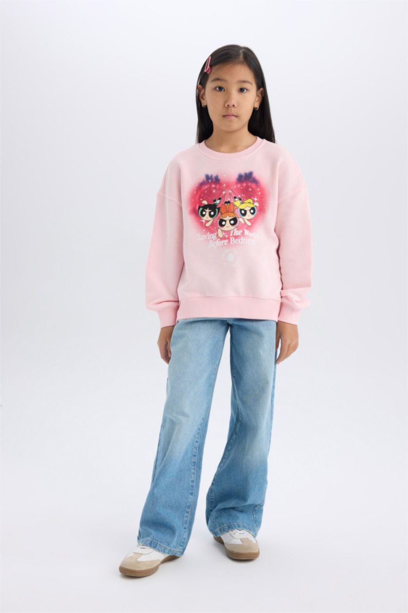 FILLES Rose Clair Sweatshirt PowerPuff Girls à coupe relax pour fille