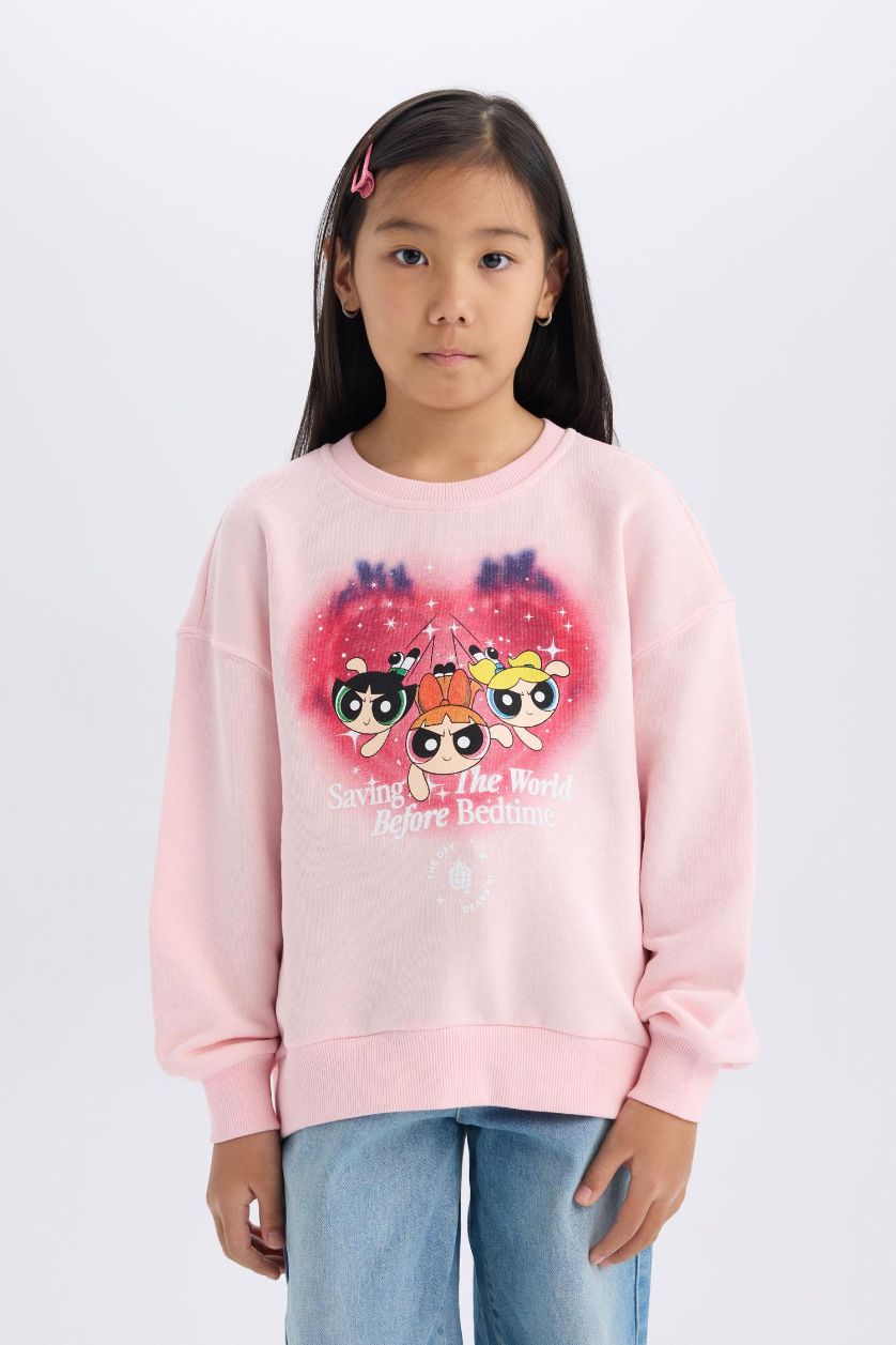 FILLES Rose Clair Sweatshirt PowerPuff Girls à coupe relax pour fille