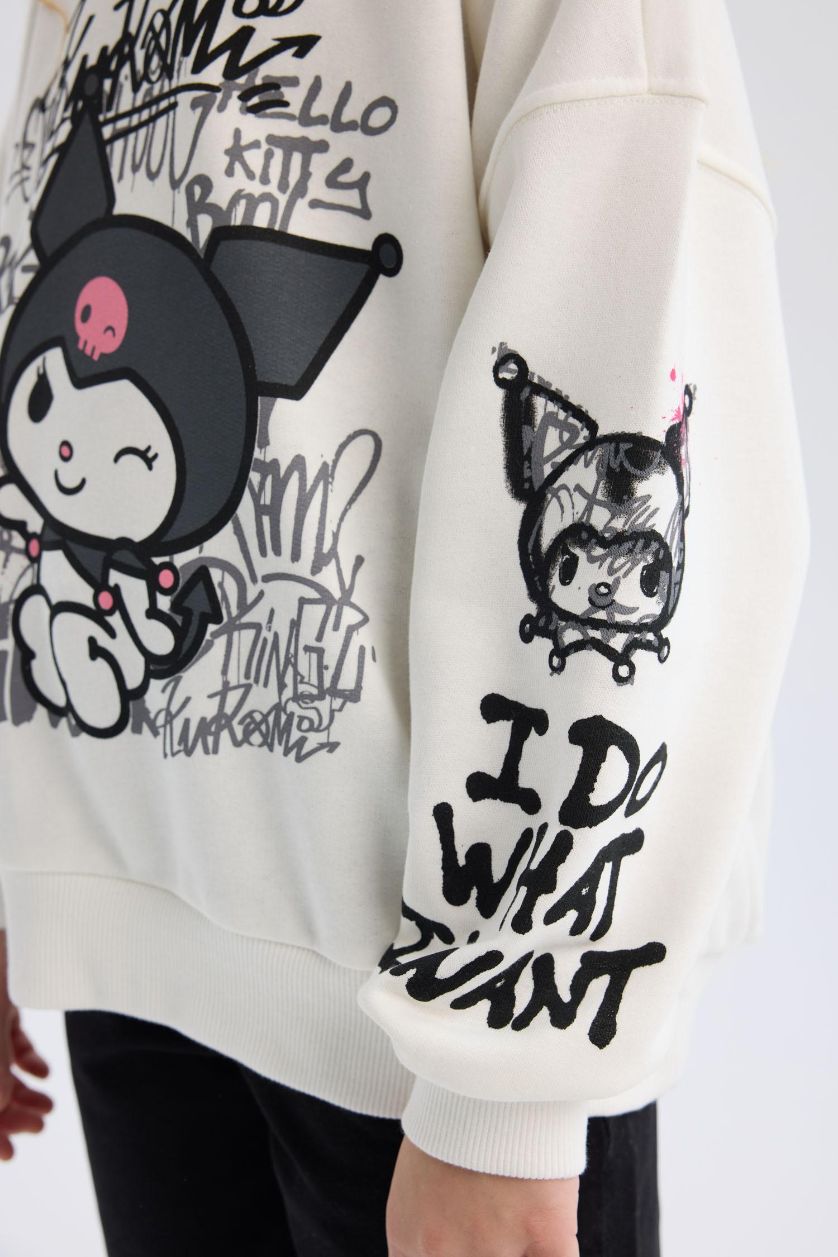 FILLES Écru Sweatshirt oversize imprimé Kuromi à col rond pour fille