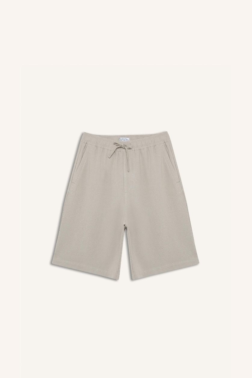 رجال Doğal Bej شورت قصة مريحة من مزيج الكتان