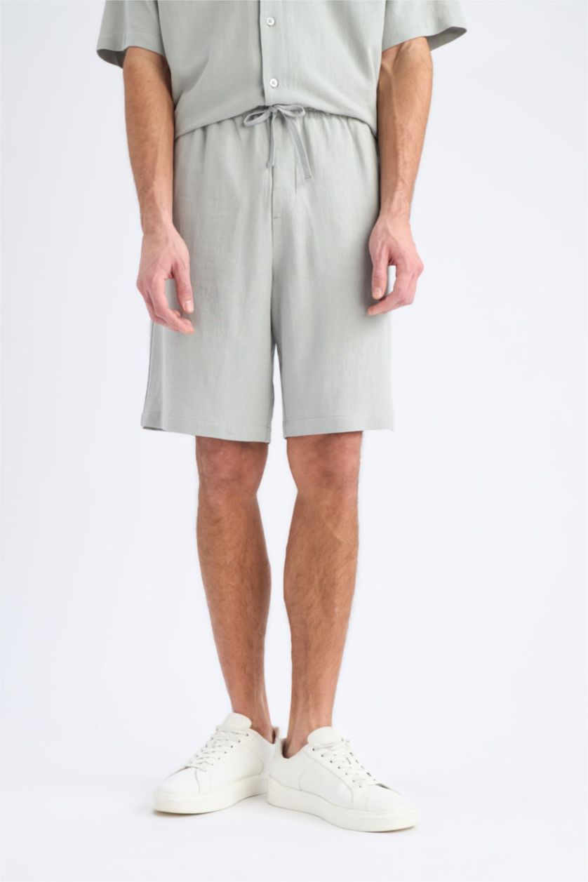 Man Light Khaki Relax Fit Summer Linen Blend Shorts
