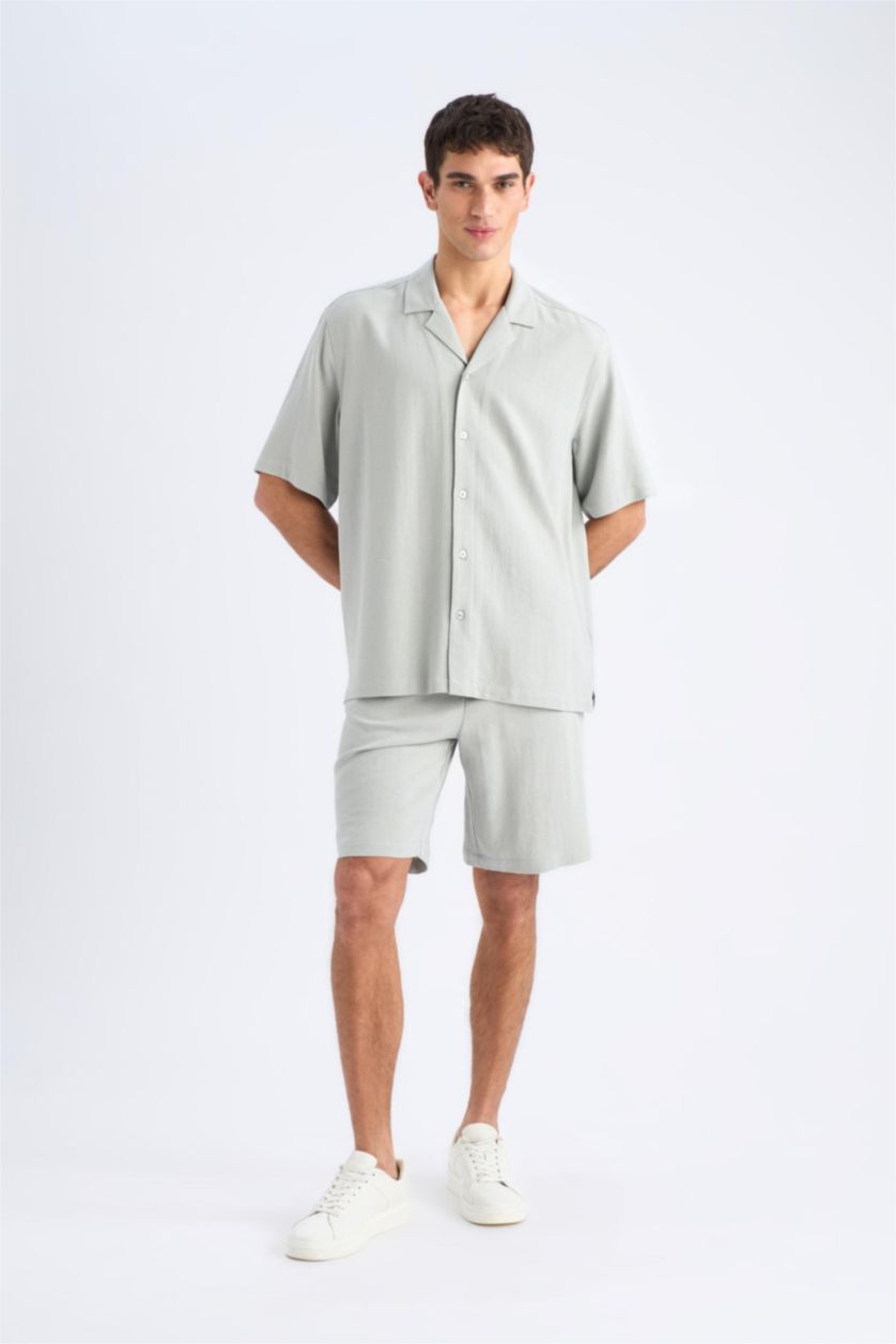 Man Light Khaki Relax Fit Summer Linen Blend Shorts
