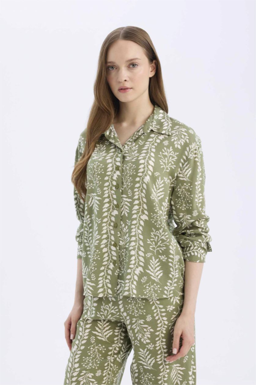 WOMAN Khaki Regular Fit Shirt Collar Long Sleeve Shirt