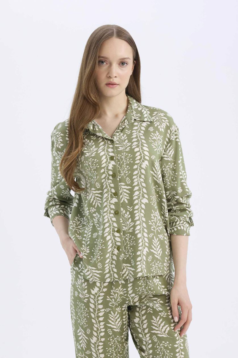 WOMAN Khaki Regular Fit Shirt Collar Long Sleeve Shirt