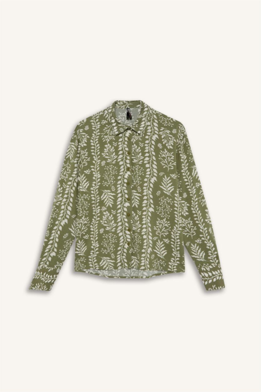 WOMAN Khaki Regular Fit Shirt Collar Long Sleeve Shirt