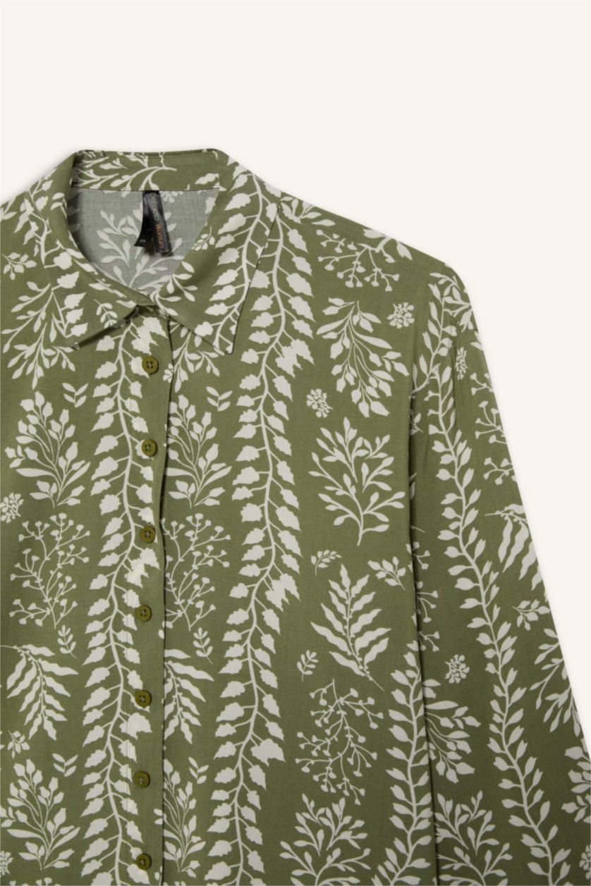 WOMAN Khaki Regular Fit Shirt Collar Long Sleeve Shirt