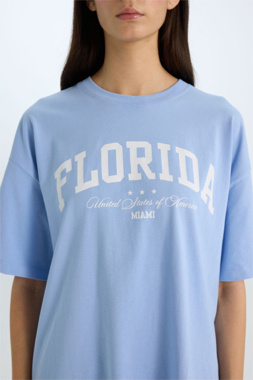 نساء أزرق فاتح تيشيرت نص ردن كاجوال اوفر سايز بياخة مستديرة