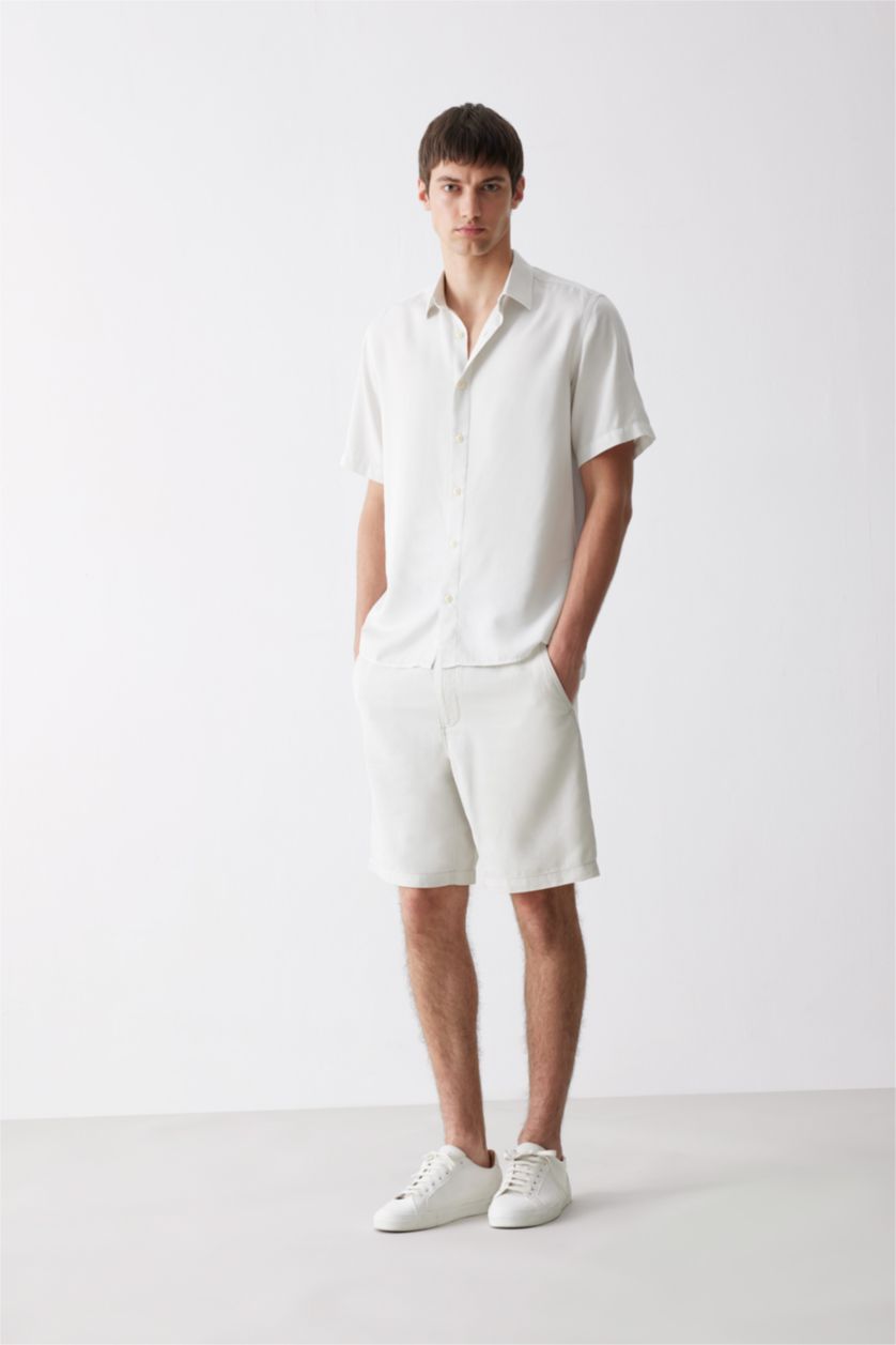 Erkek Kum Relax Fit Polo Yaka Pamuklu Yazlık Kısa Kollu Gömlek