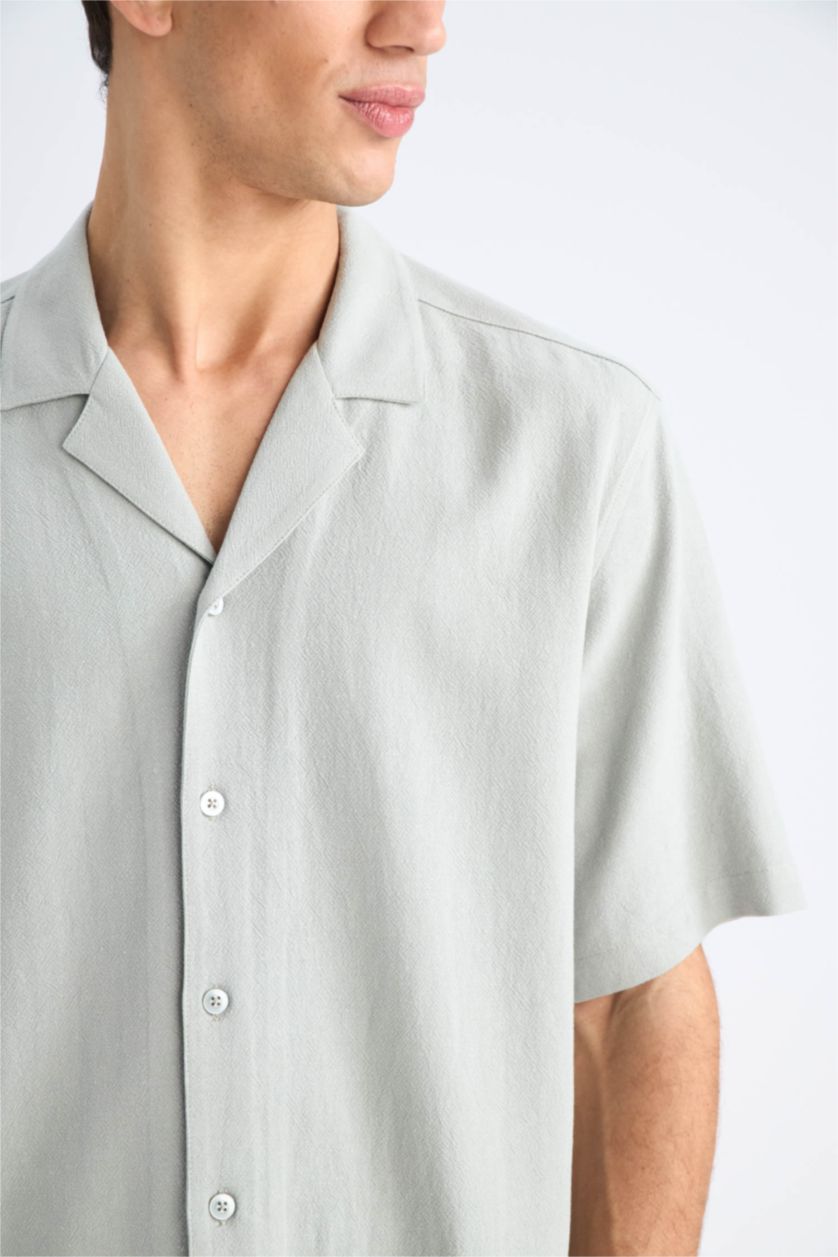 HOMME Kaki Clair Chemise en coton à manches courtes Coupe décontractée