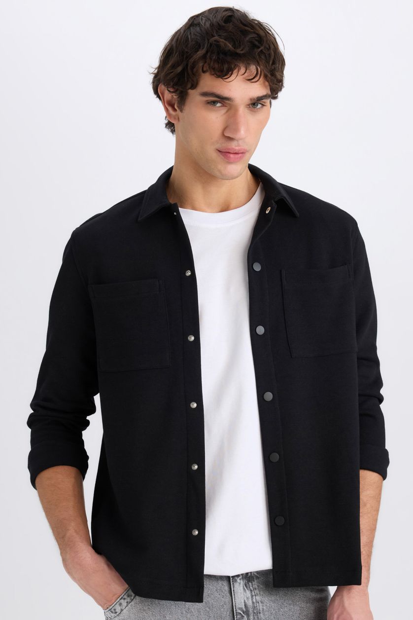 Man Black Regular Fit Overshirt