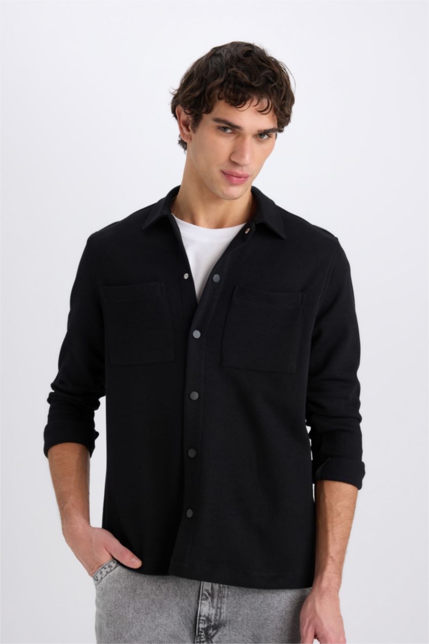 Man Black Regular Fit Overshirt