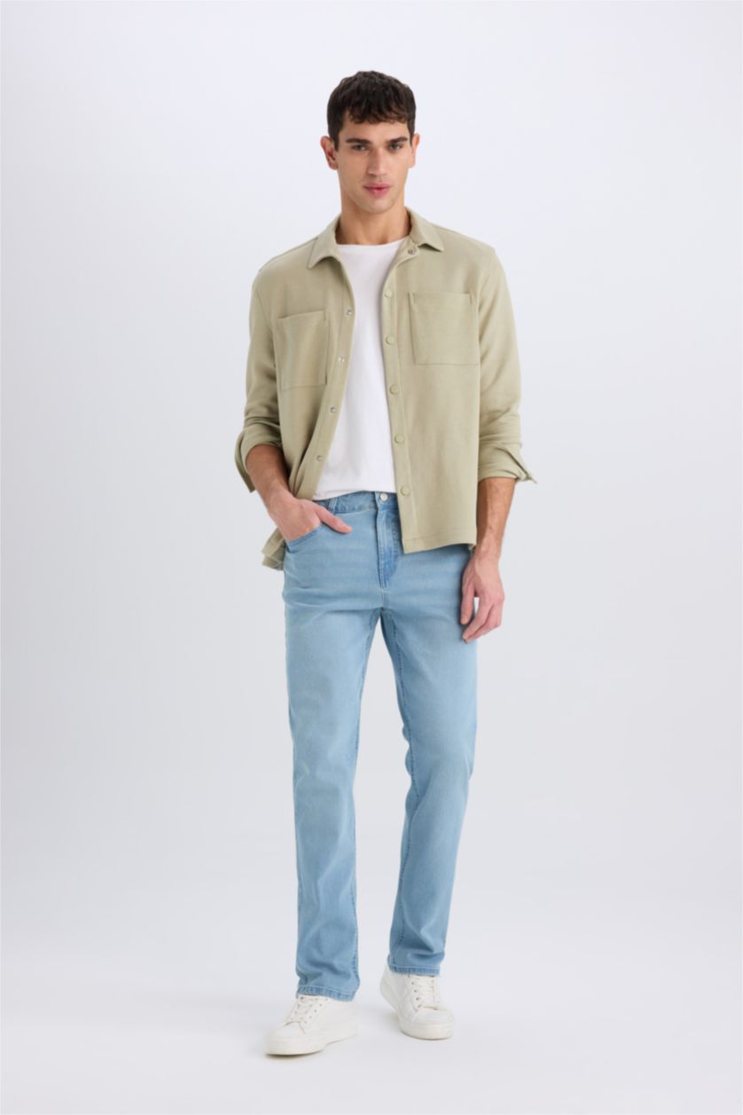 HOMME Kaki Clair Surchemise à manches longues et à boutons-pression Coupe régulière