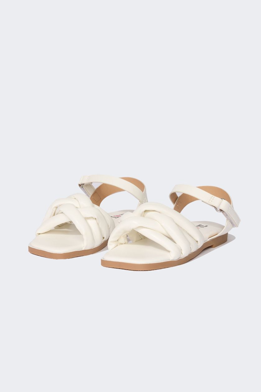 GIRLS & TEENS White Girl Flat Sole Faux Leather Sandals