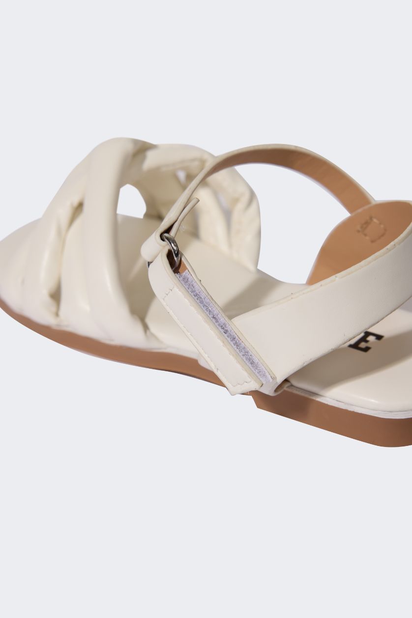 GIRLS & TEENS White Girl Flat Sole Faux Leather Sandals