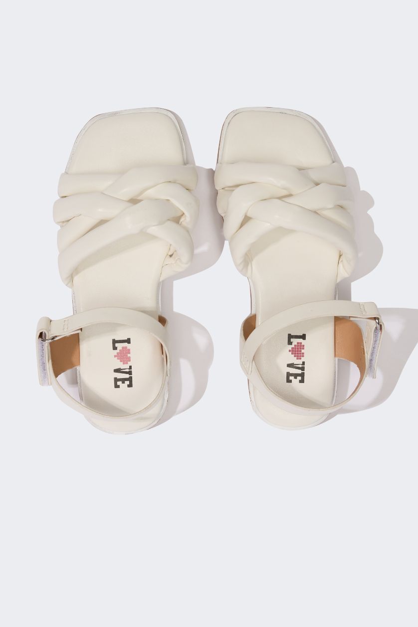 GIRLS & TEENS White Girl Flat Sole Faux Leather Sandals