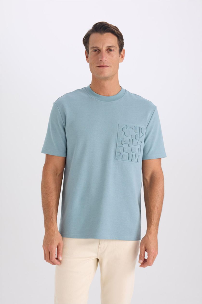 MAN Blue Regular Fit Crew Neck Short Sleeve Heavy Fabric T-Shirt