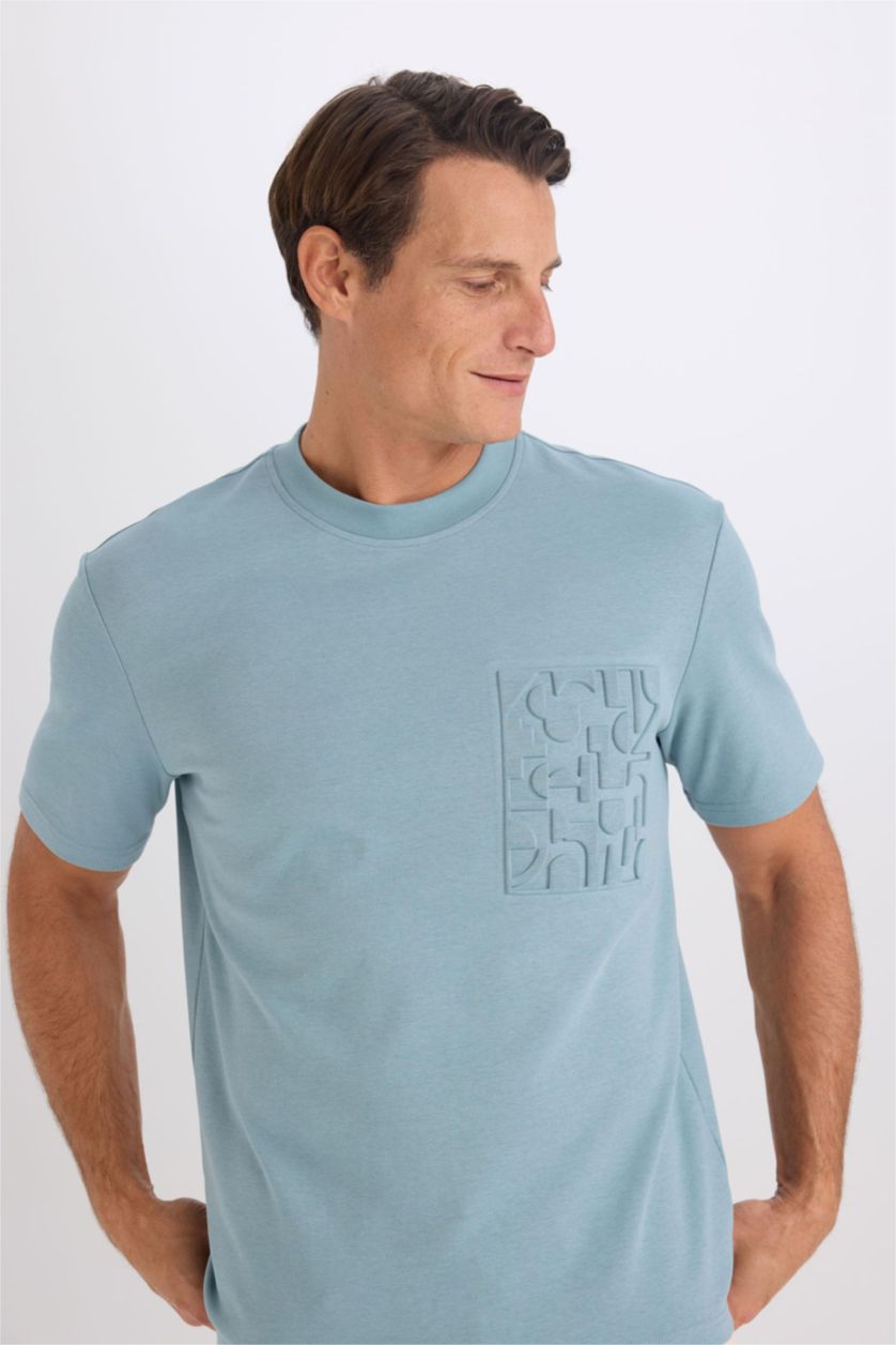 MAN Blue Regular Fit Crew Neck Short Sleeve Heavy Fabric T-Shirt