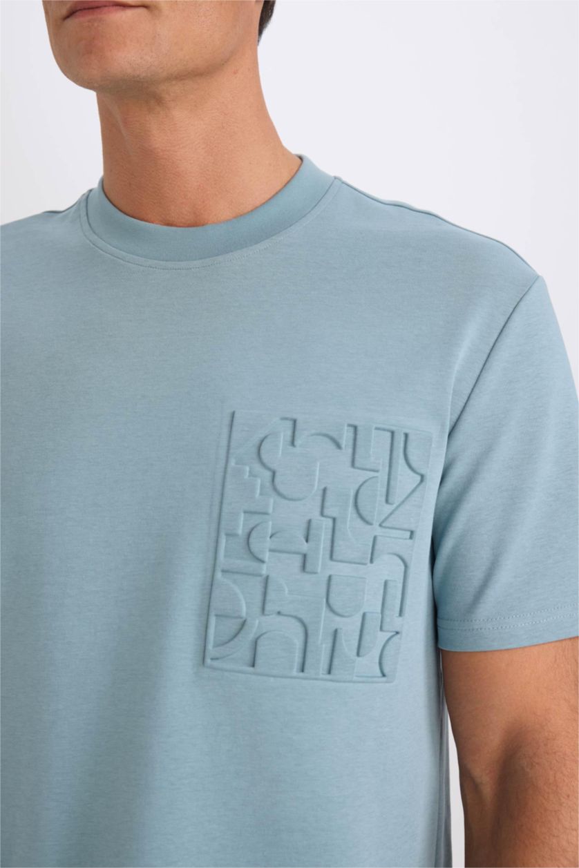 MAN Blue Regular Fit Crew Neck Short Sleeve Heavy Fabric T-Shirt