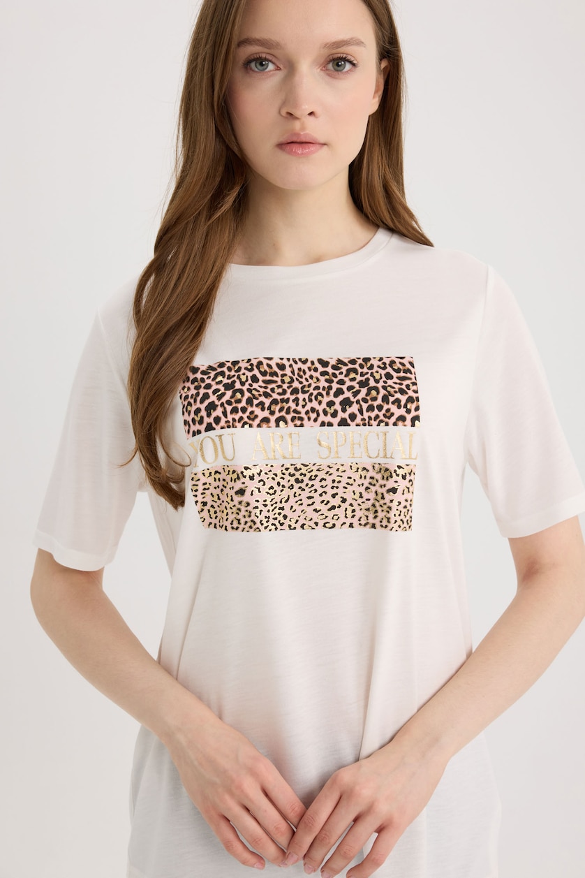 WOMAN Ecru Regular Fit Short Sleeve T-Shirt