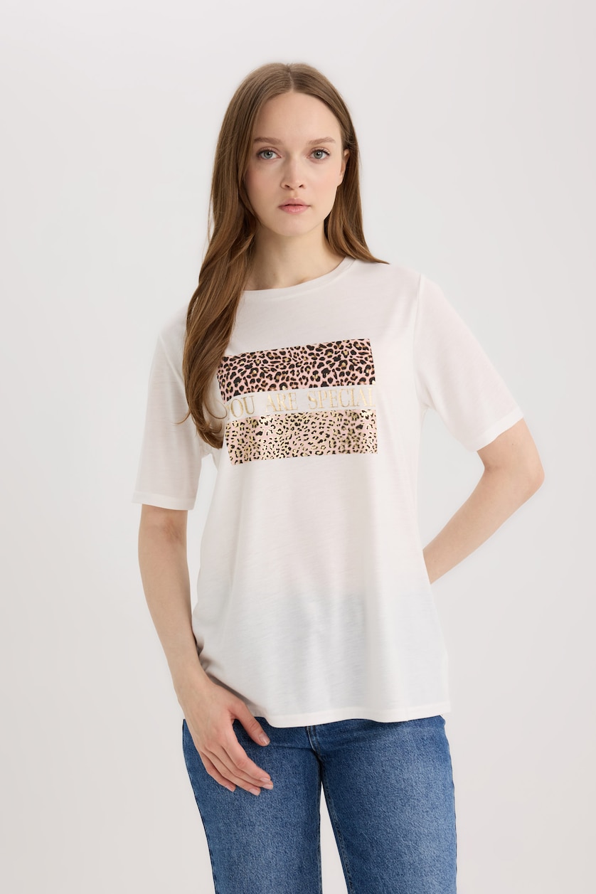 WOMAN Ecru Regular Fit Short Sleeve T-Shirt