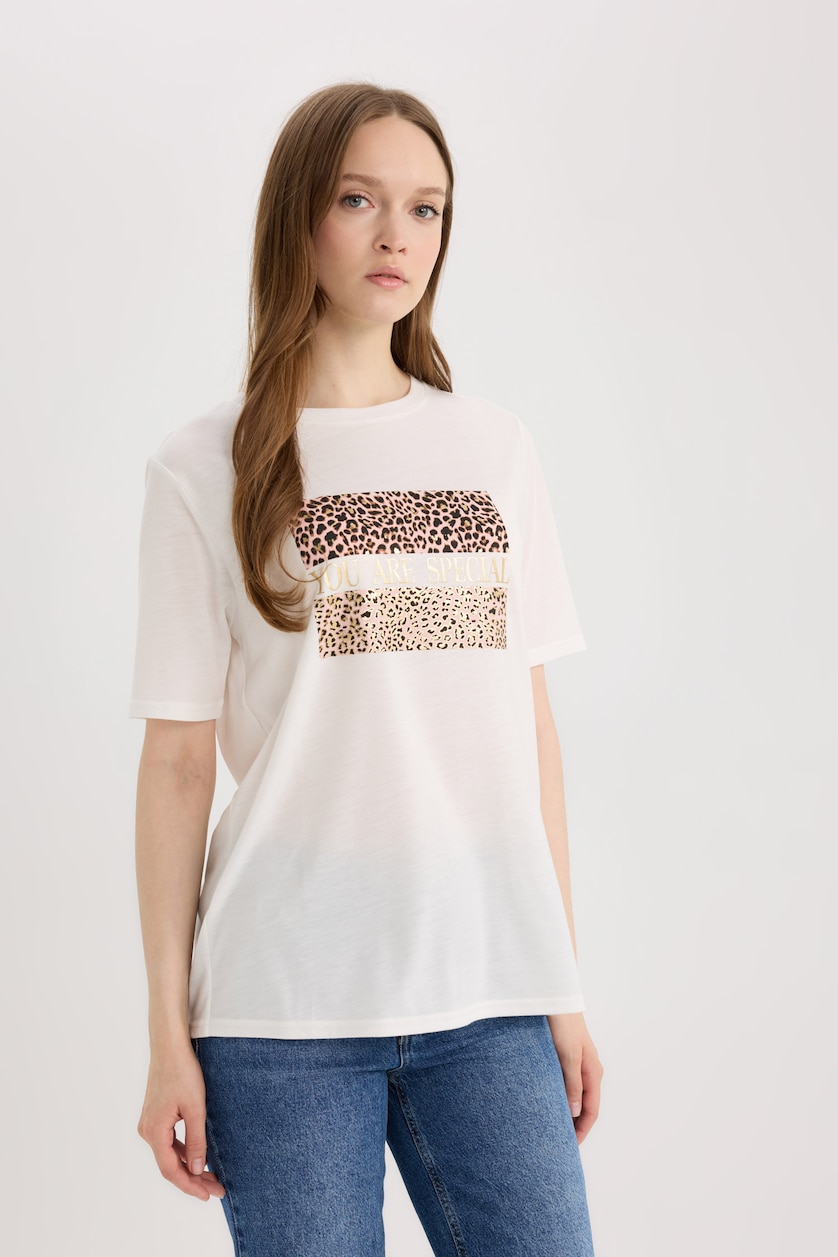 WOMAN Ecru Regular Fit Short Sleeve T-Shirt