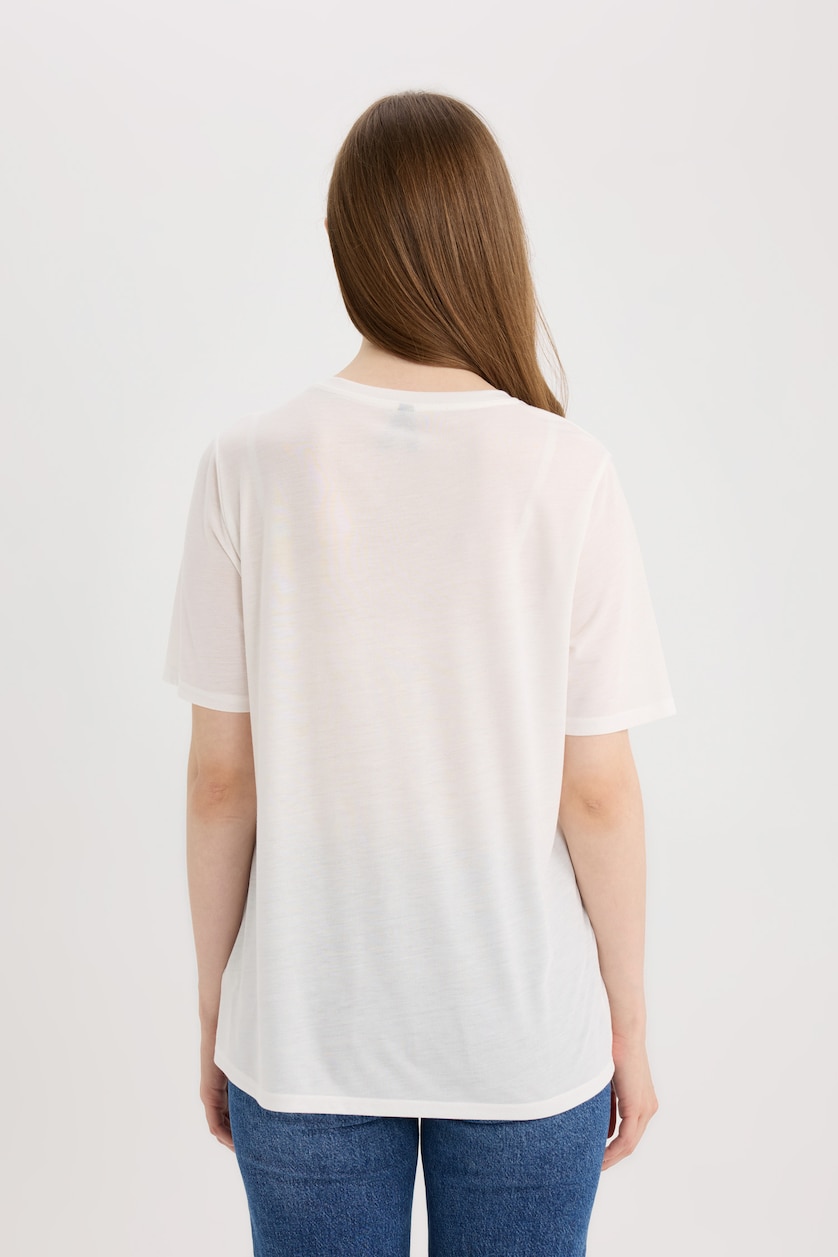 WOMAN Ecru Regular Fit Short Sleeve T-Shirt