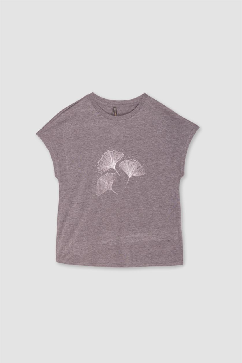 حريمي ميلانج أنثرا تيشيرت نص كم قصة عادية بياقة مستديرة مطبوع بأحجار